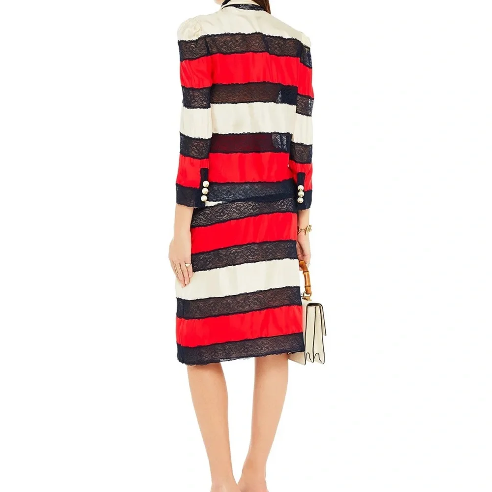 GUCCI Lace-paneled silk-twill skirt - Picture 2 of 12